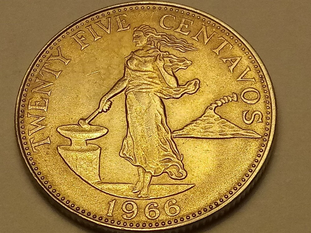 1966- Philippines 25 Centavos Coin AU/UNC