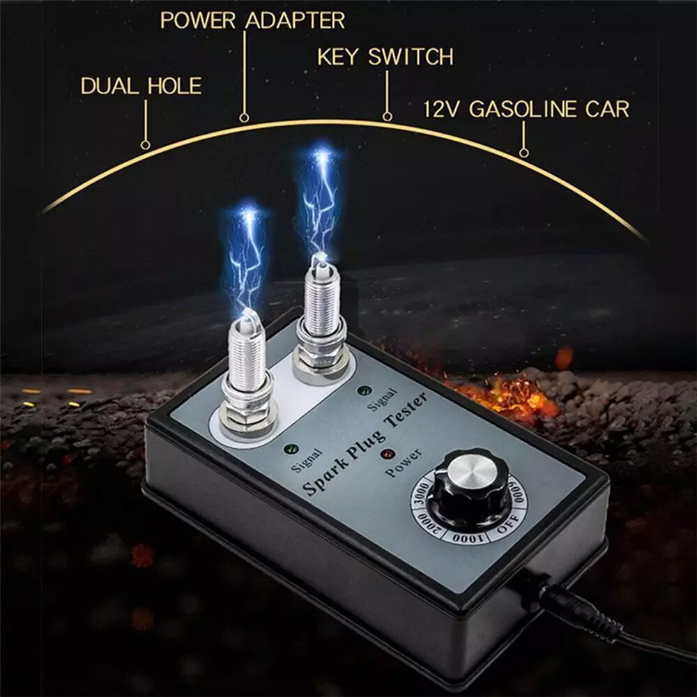 12V Car Spark Plug Tester Adjustable Dual Hole Ignition Diagnostic Detector Tool