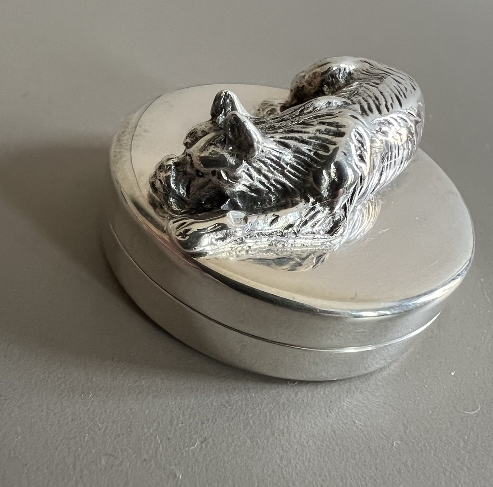Solid Silver Scottie Dog Pill Snuff Box
