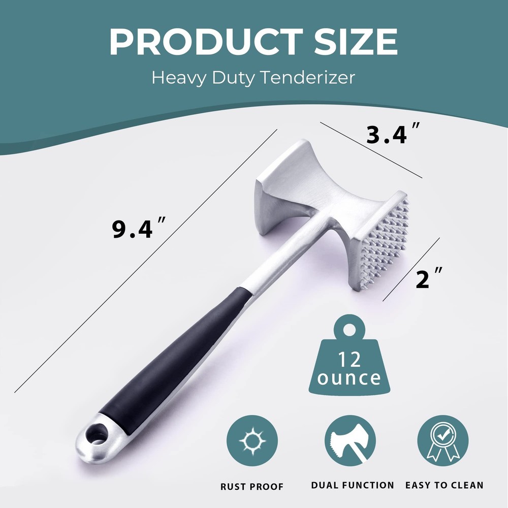 Meat Tenderizer Hammer with Comfortable-Grip Handle, Dual-side Mallet for Kit...