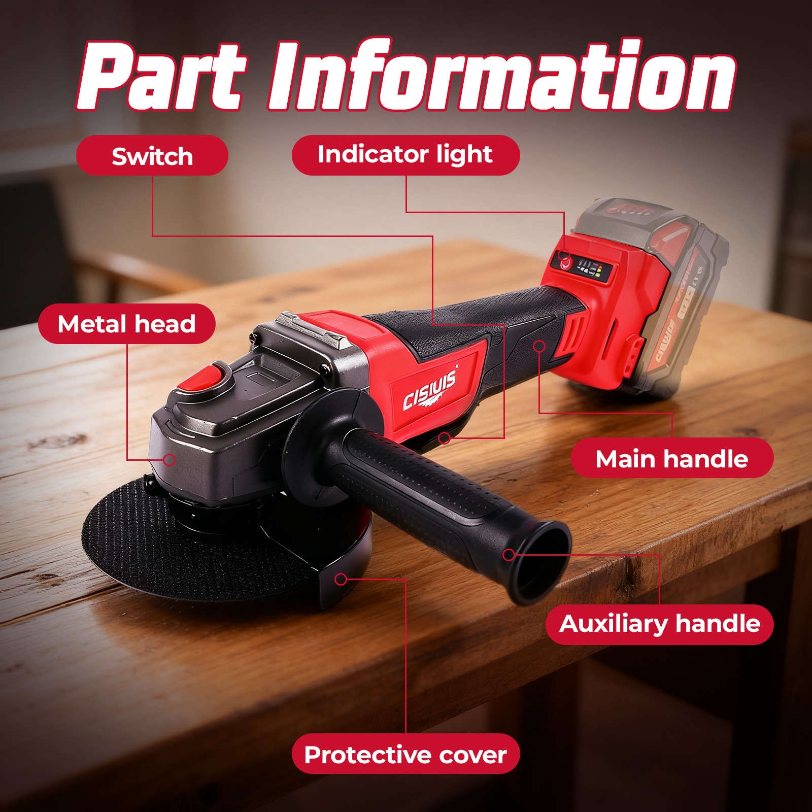 Cisivis Cordless 4-1/2" Brushless Angle Grinder for Milwaukee M18 Battery