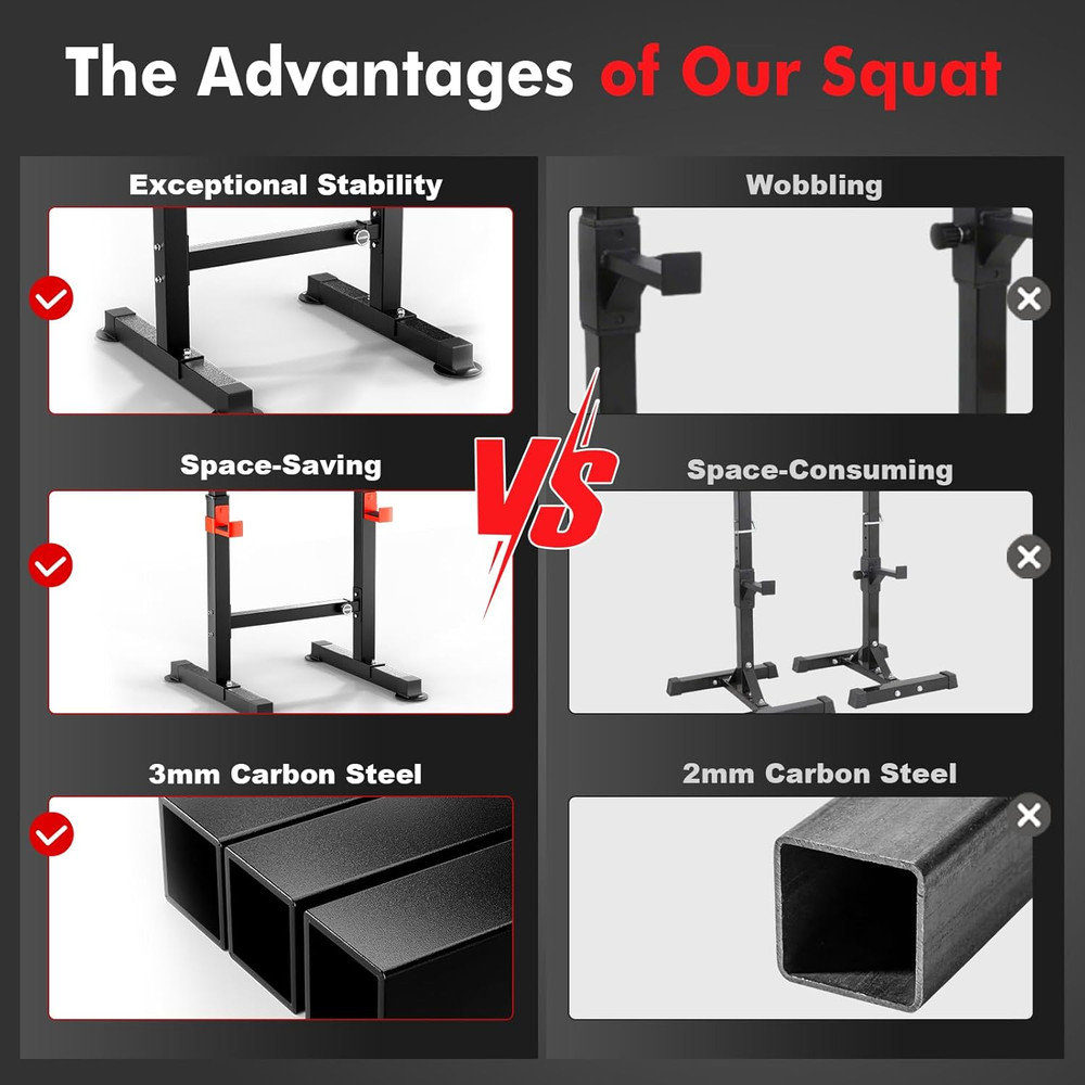 Adjustable Squat Rack, 550LBS Multi-Function Barbell Rack for Weight Lifting and