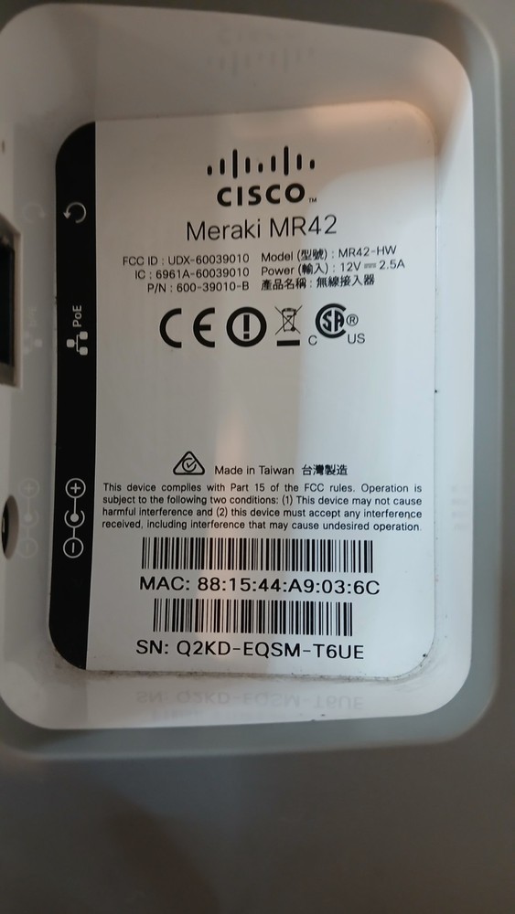 Cisco Meraki MR42 Cloud Managed Wireless Access Point