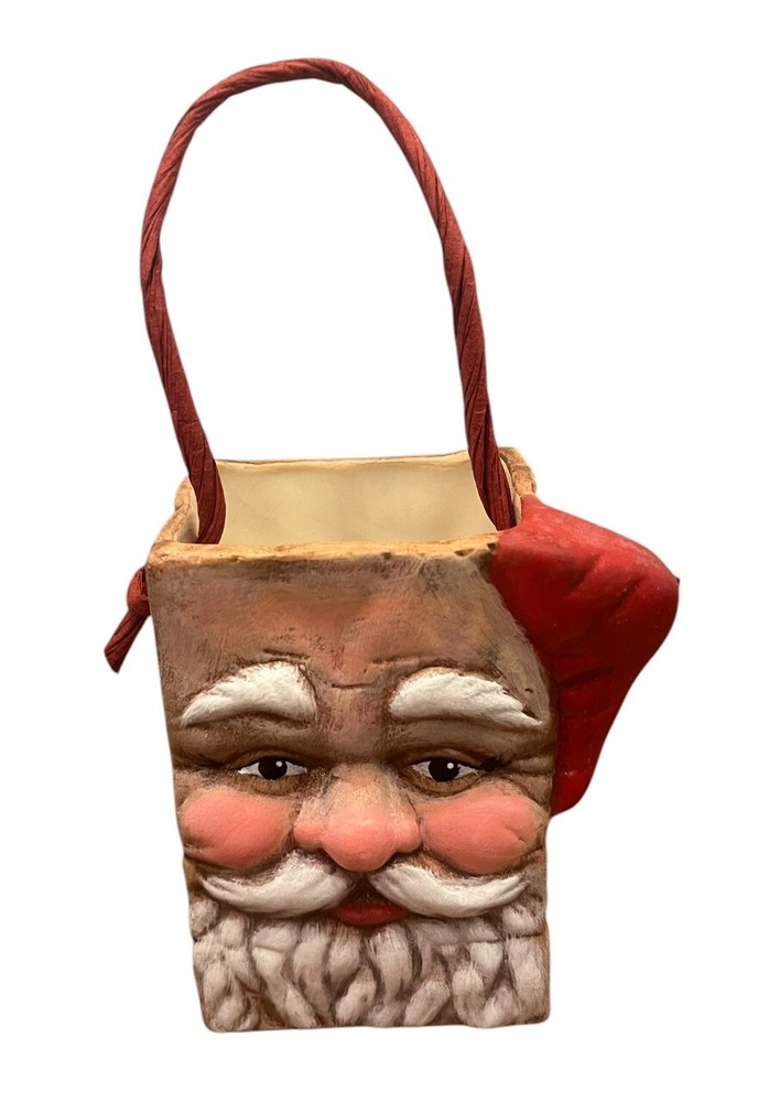 Ceramic Santa Gift Bag Bisque 4.25” X 3.5” Painted Multicolored