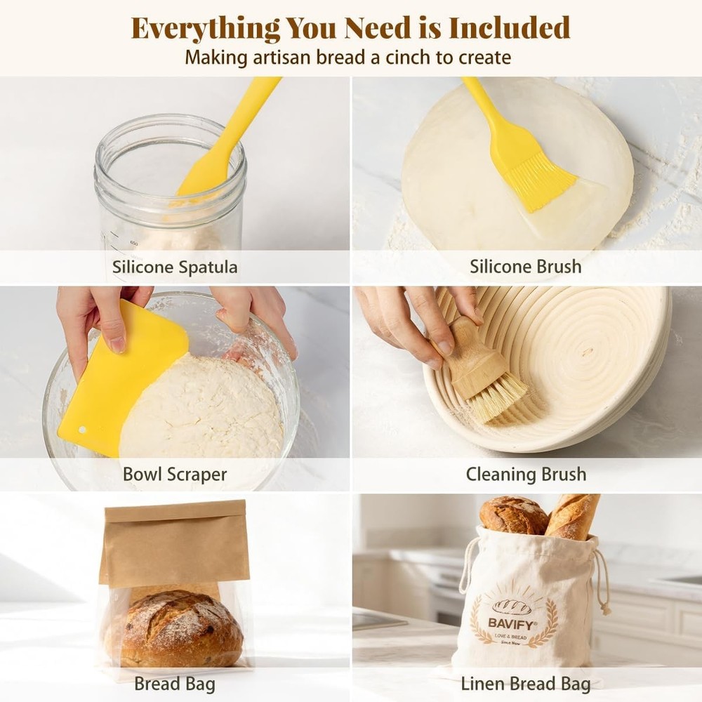 Sourdough Starter Kit w/Banneton Proofing Baskets Scraper Lame Baking Set