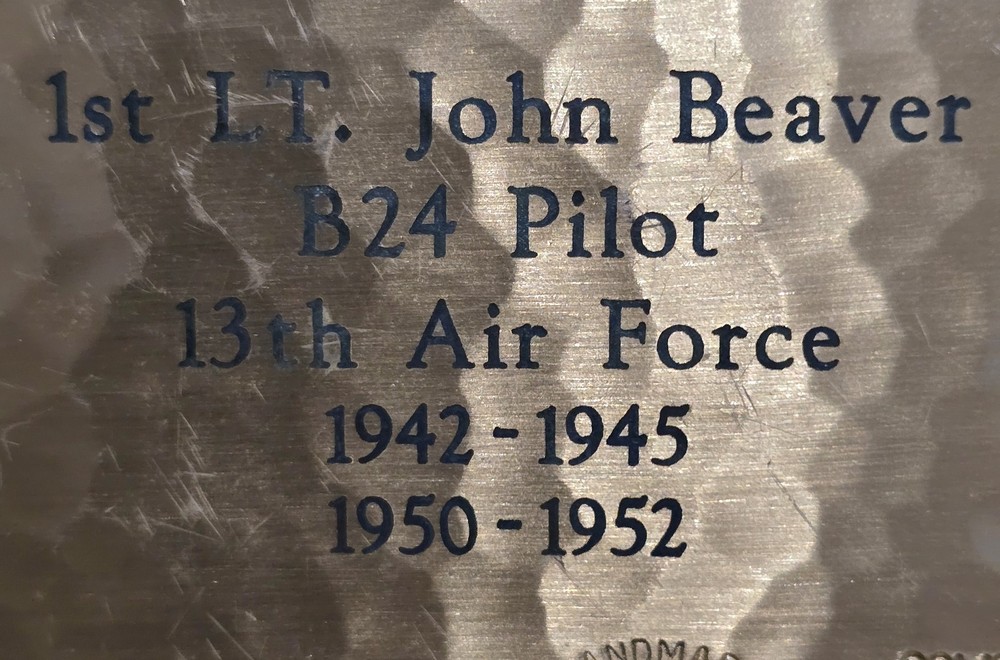 WWII Lot Named 1st Lieutenant B24 Pilot- Sterling Bar, Patch Wings & Bronze Tray