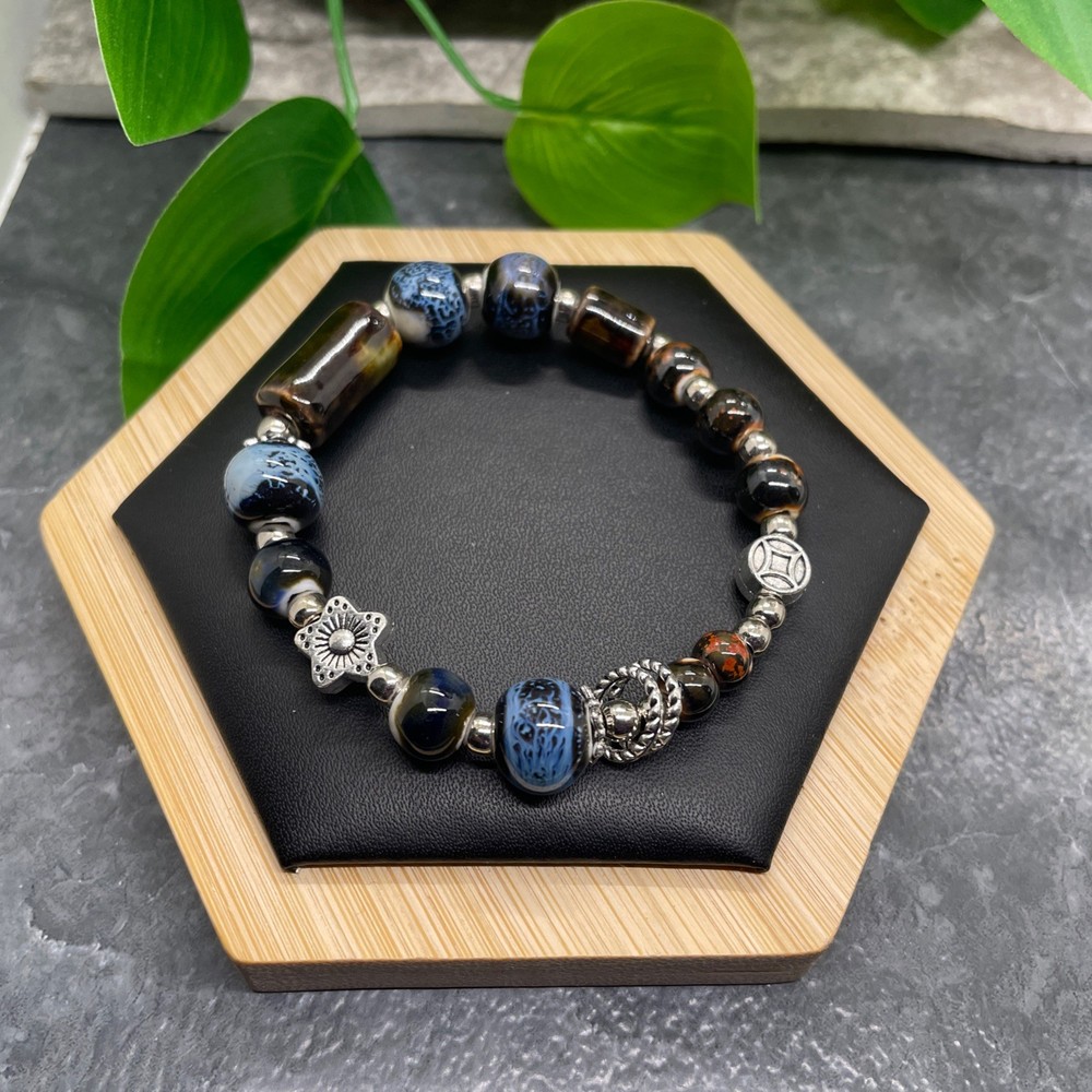 Handmade Ceramic Bead Beaded Stackable 6” Plus Stretch Bracelet New B430