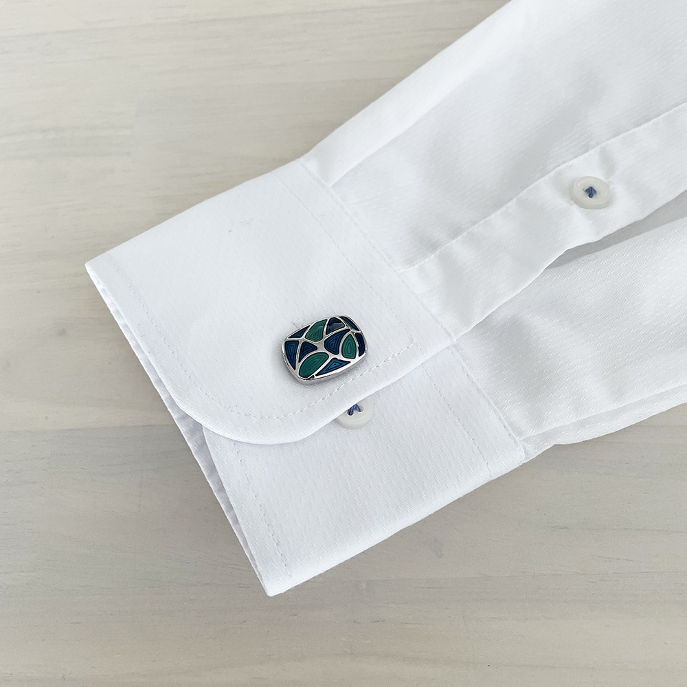Cufflinks Button Tie Pin Set Aqua Blue Color