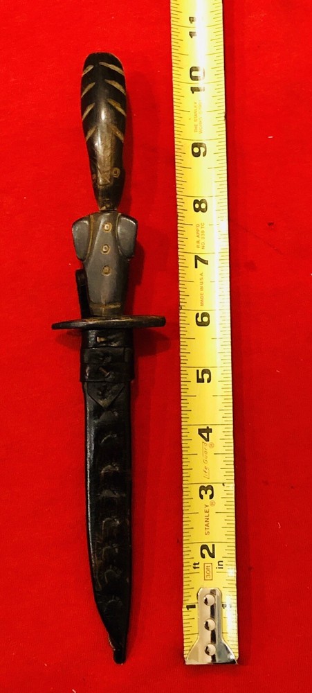 MAYAN CUSTOM KNIFE - GUATEMALA CHICKICASTENANGO DESIGN- LEATHER SHEATH
