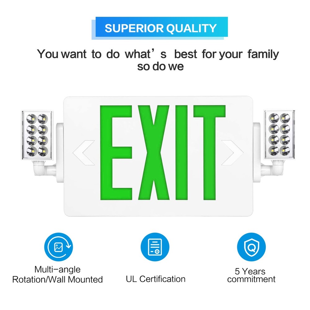 UL Listed-Led 4 Packs Led Green Exit Sign with Battery Backup Combo Exit Lights.