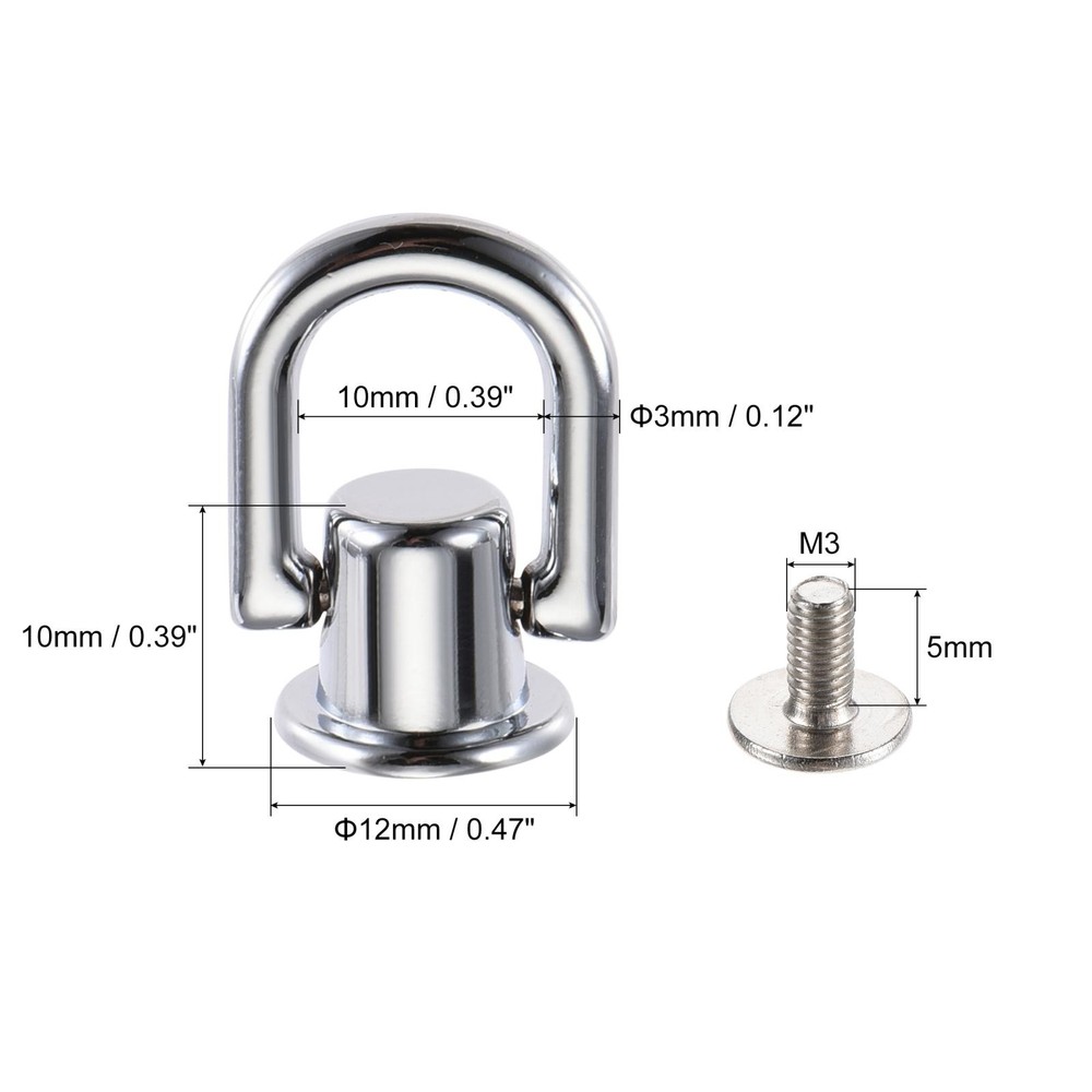 12x10mm Ball Head Button Studs with D Ring Silver White 6pcs