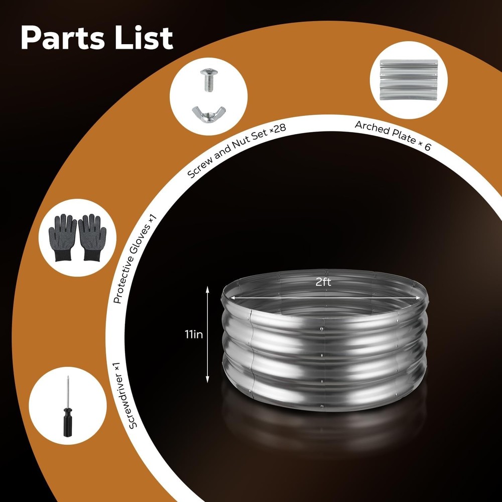 24 Inch Round Galvanized Fire Pit Ring, Silver Round Galvanized Fire Ring, 2 Fee