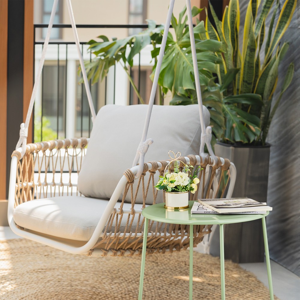 Small Patio Side Table, Waterproof Round Metal Coffee Table