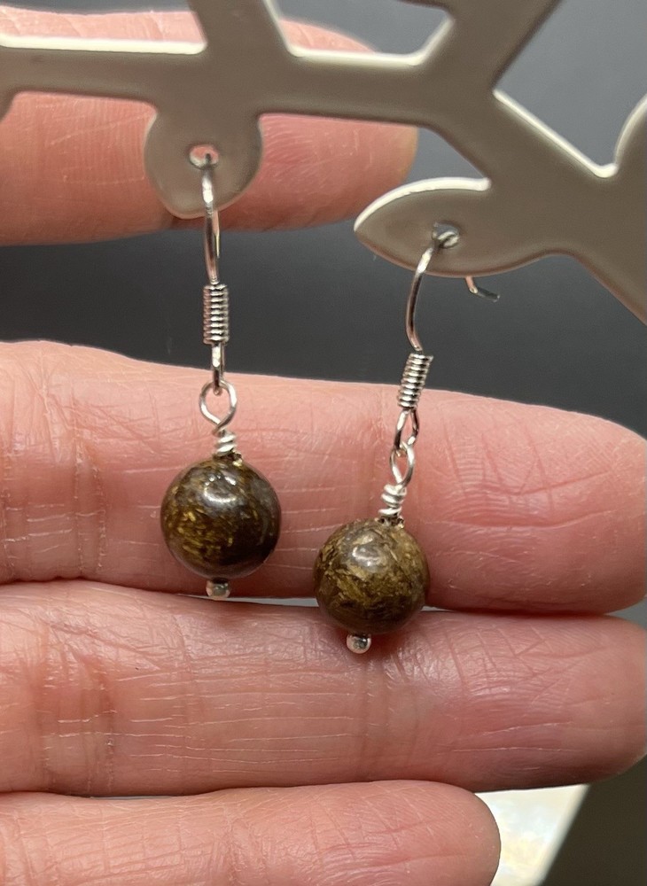 Bronzite Genuine Stone Handmade Necklace, Earrings, & Stone Set