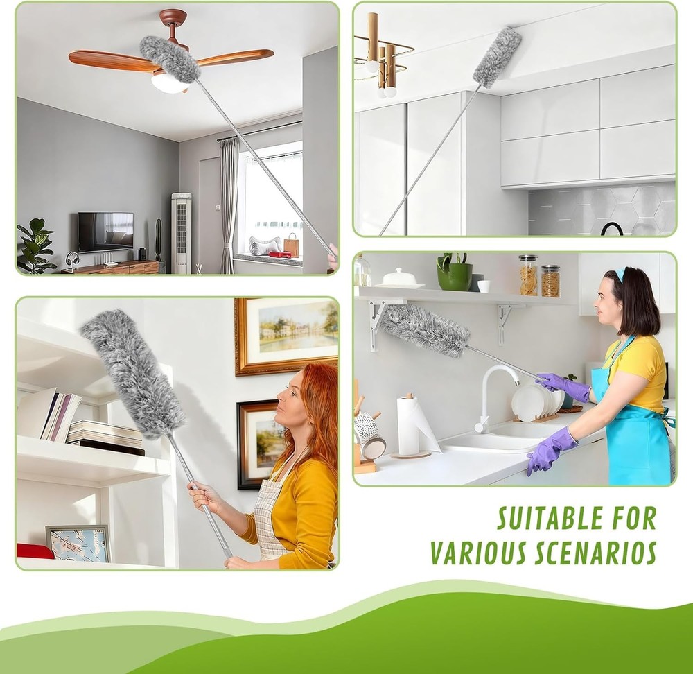 100-inch Duster with Extension Pole, 8-in-1 Cobweb Duster Kit Includes Chenille
