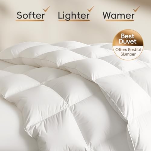 Luxury Goose Feather Down Comforter Queen Size - 1600 TC/DM Square Queen White