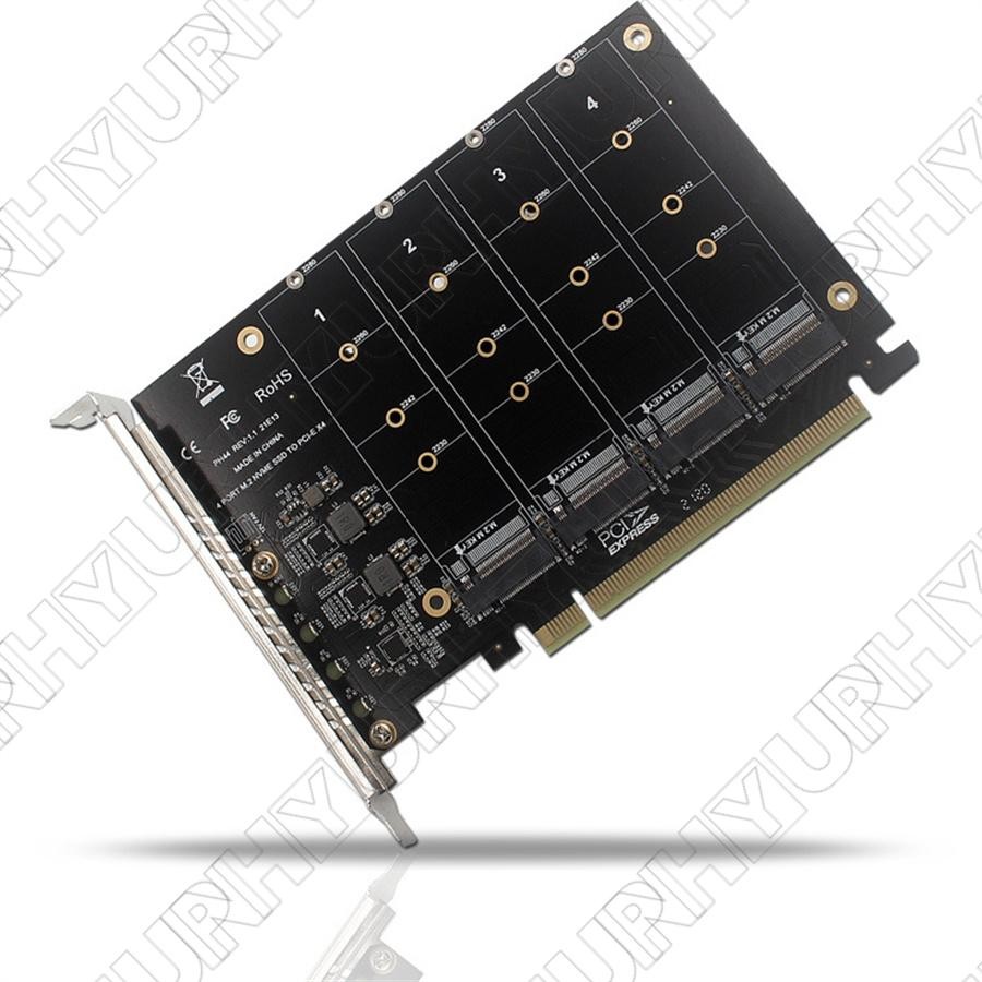 PCIex16 Adaptor Card For Quad M Key M.2 NVMe SSD Support PCI-E Split/ PCI-E RAID