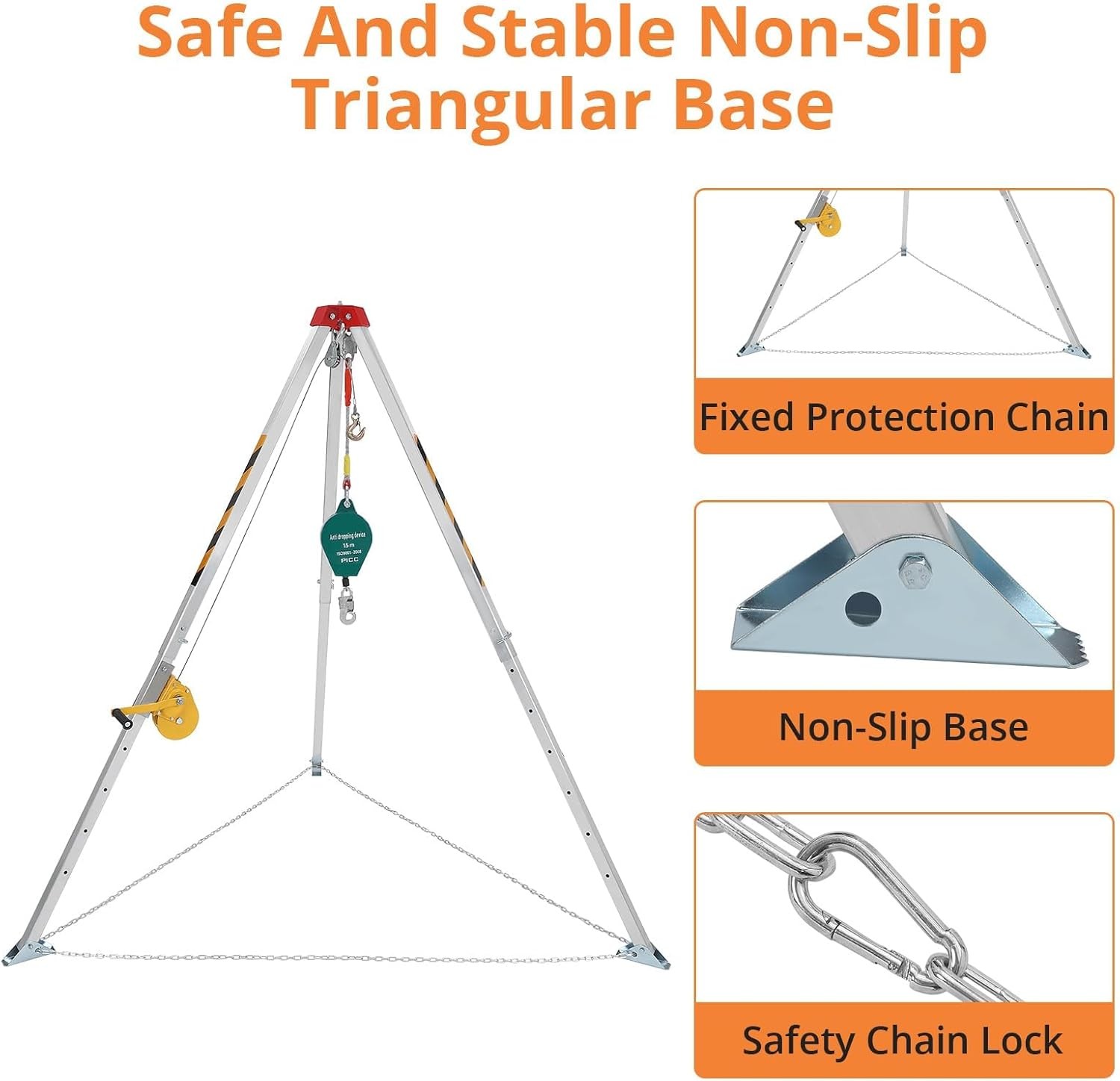 Safety Confined Space Lifting Winch Tripod Sewer Rescue Pole Kit with 1200 LBS