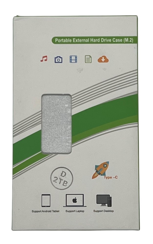 NEW Portable External Hard Drive Case (M.2) 2 TB - D Silver