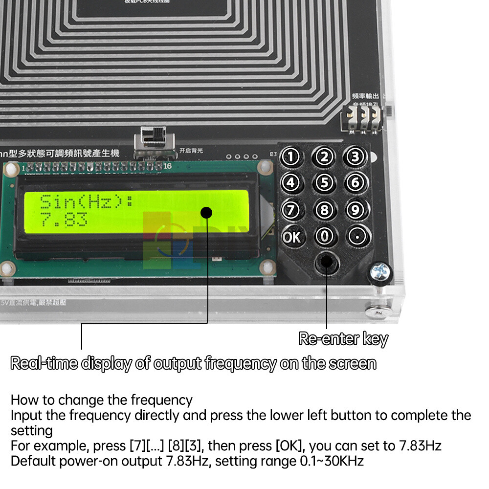 Schumann Wave Generator Adjustable 0.1HZ~30KHZ Sine+Square+Inverted Square Wave