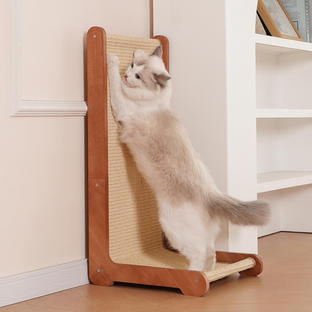 Large Cat Scratching Post for Indoor Cats,26.8'' Solid Wood Frame Natural Sis...