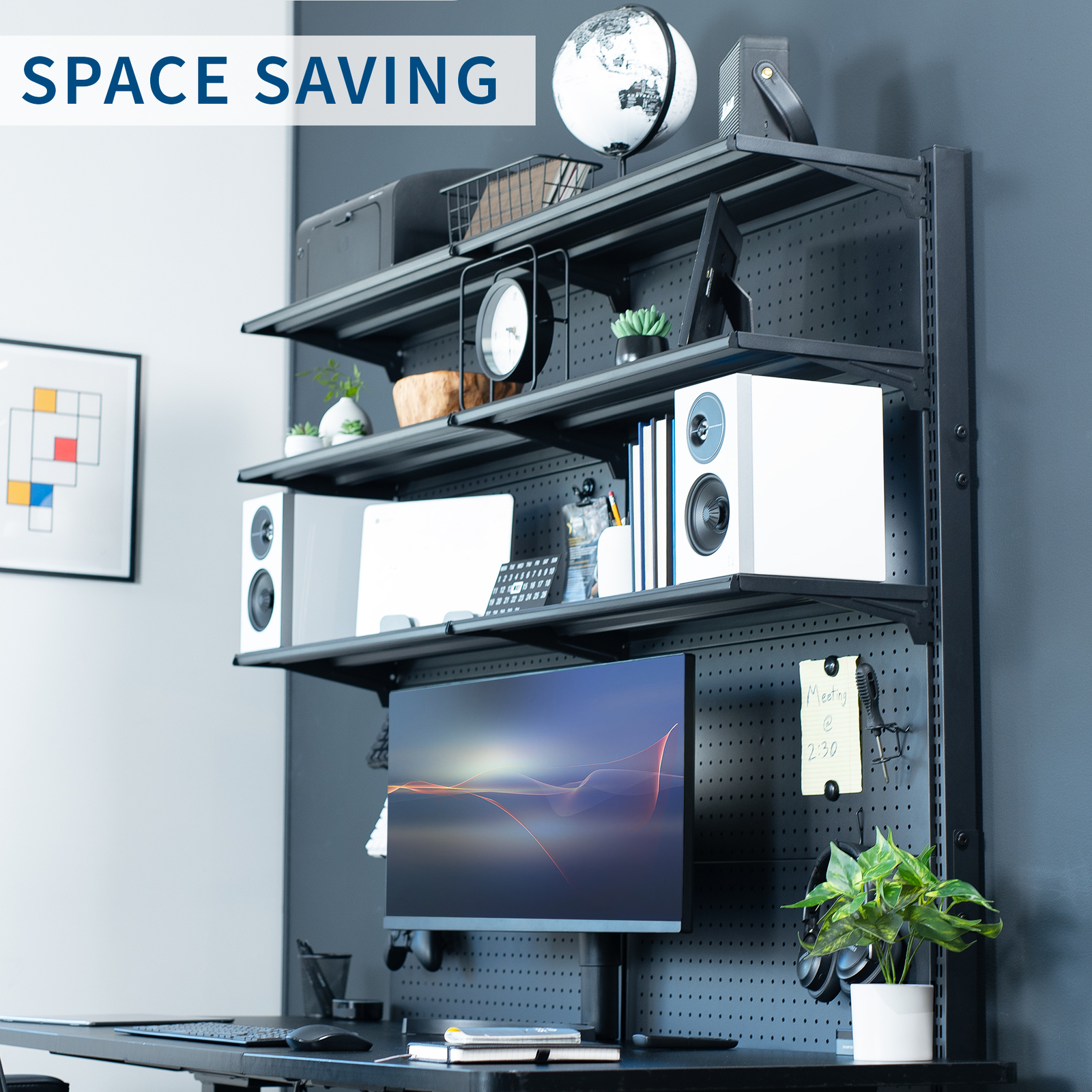 VIVO Black Freestanding Modular Pegboard System with 3 Tier Organization