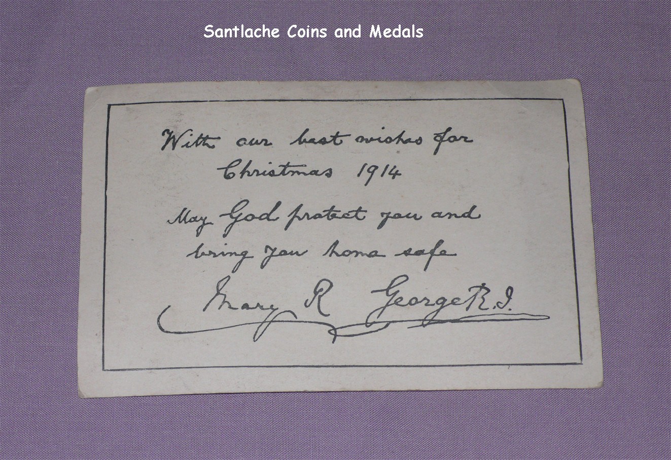 1914 QUEEN MARY CHRISTMAS TIN + ORIGINAL SIGNED CARD PHOTO OF KING & QUEEN