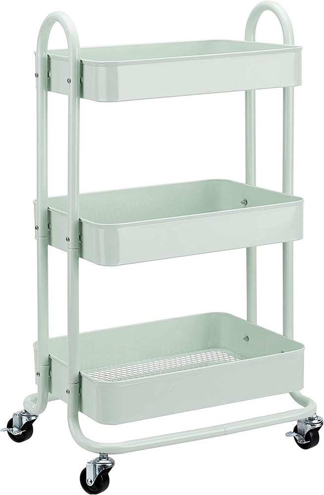 Basics 3-Tier Metal Rolling Utility or Kitchen Cart - Mint Green