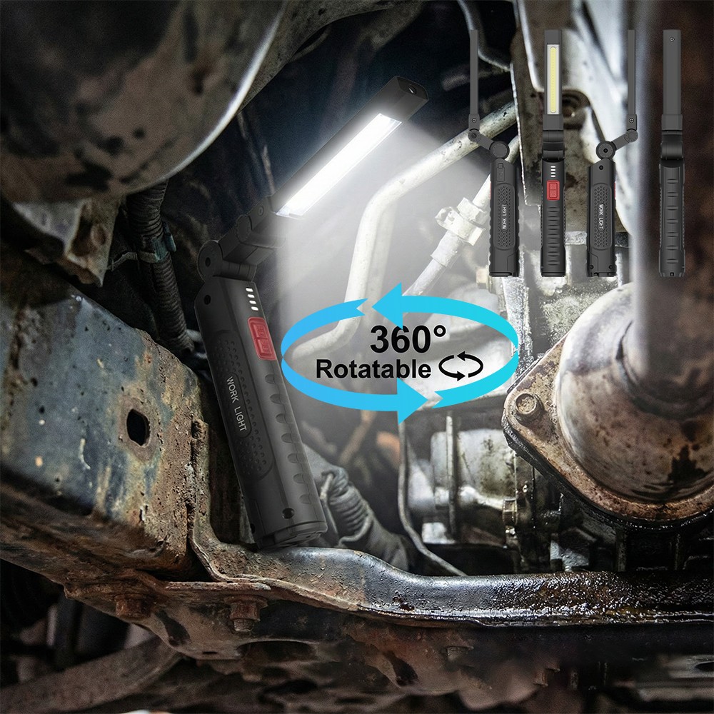 Magnetic Base LED COB WorkLight Mechanic Torch Rechargeable Flashlight Spotlight