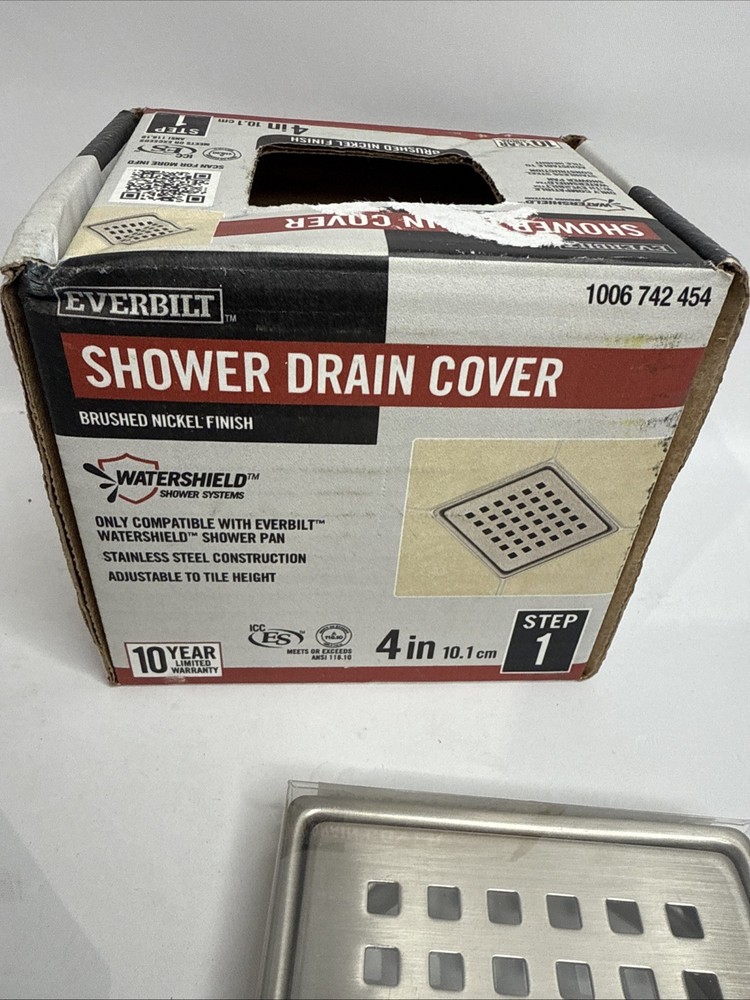 Everbilt Watershield Shower System 4 in. Brushed Nickel Square Grid Drain Grate