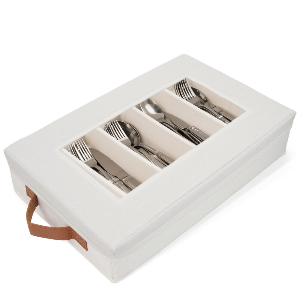 Flatware Storage Hard Shell China Storage Containers - Ivory Silverware Organ...