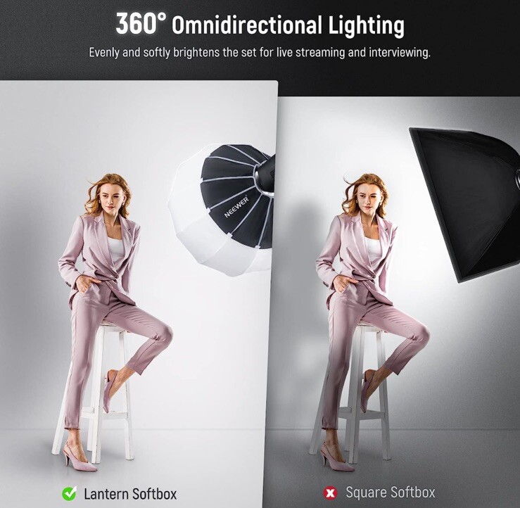 NEEWER 26"/65cm Lantern Softbox One Step Quick Release, 360° Light Diffuser with