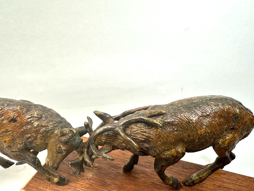 Large Vintage Vienna Bronze Stags Fighting
