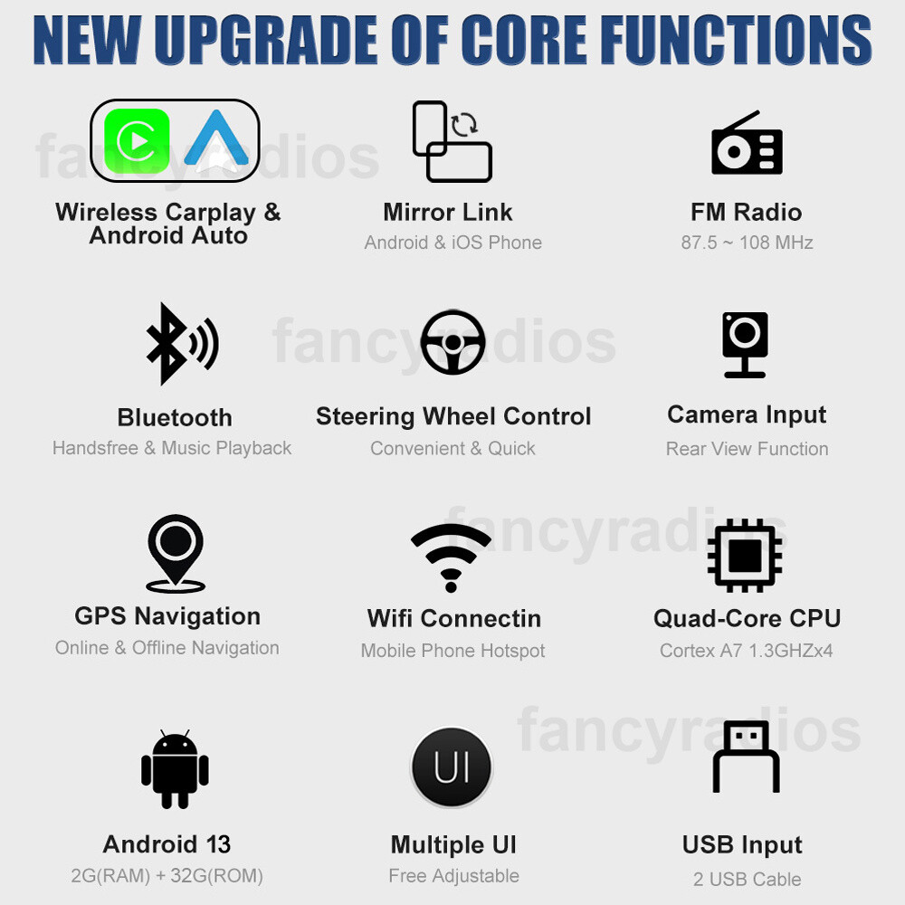 Double 2Din Rotatable 10.1'' Apple Carplay Android 13 Car Stereo Radio GPS Wifi