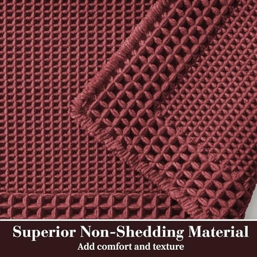 RESARE Waffle Bath Mat for Bathroom, Super 1'5" x 2' (Rectangular), Dark Red
