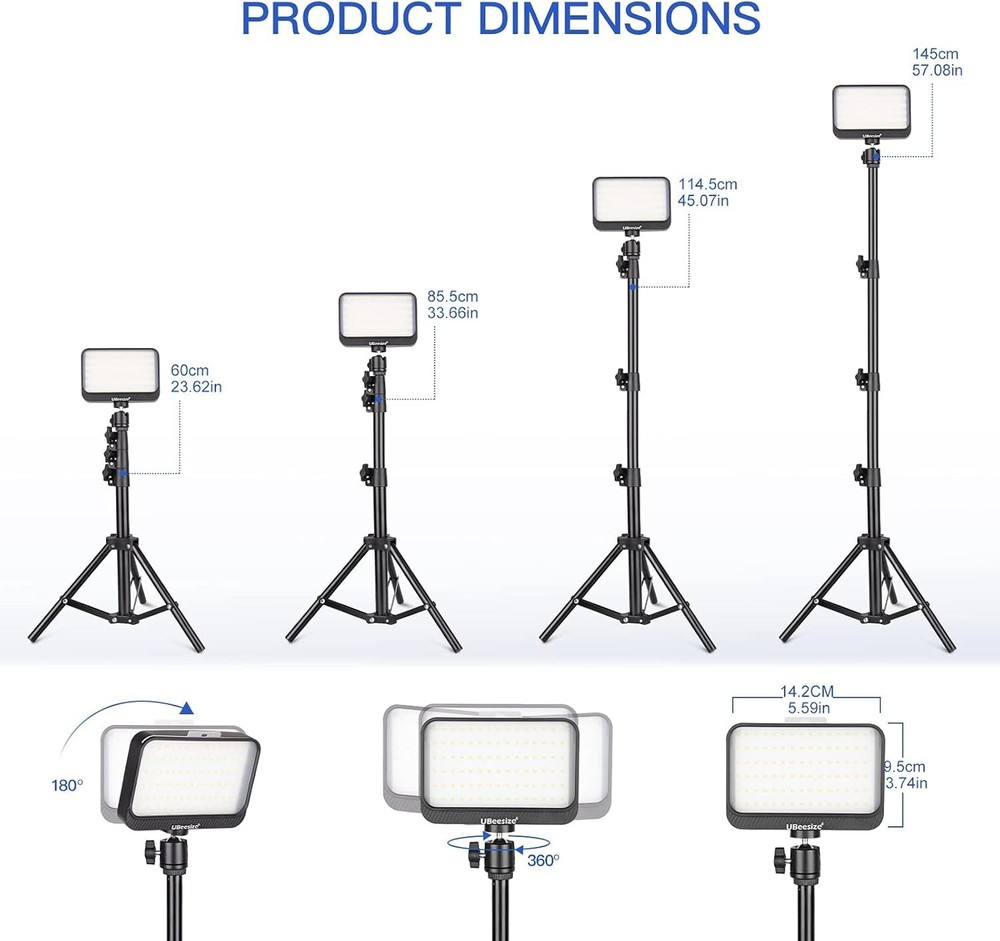 Video Light Kit, 2Pcs Dimmable Continuous Portable Photography Lighting with ...