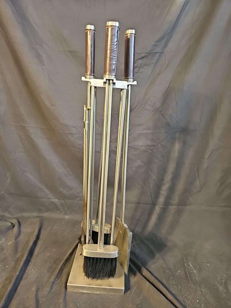 VTG Fireplace Tool Set Chrome 4pc. Heavy Set