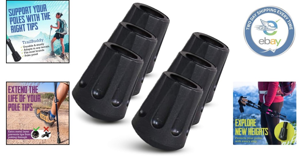 Universal 11mm Trekking Pole Tips - 6 Durable Rubber Tips for Enhanced Traction