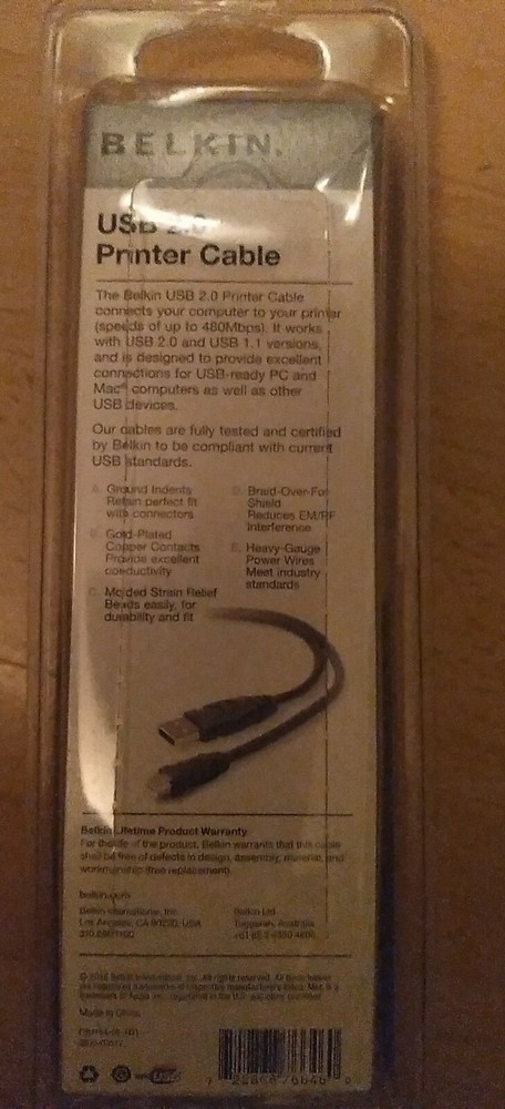 Belkin USB 2.0 printer cable Computer To Printer 6 Feet for PC or MAC