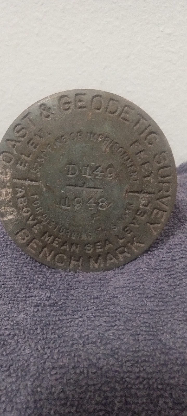 Antique 1948 U S Coast & Geodetic Survey Brass Survey Marker Retired