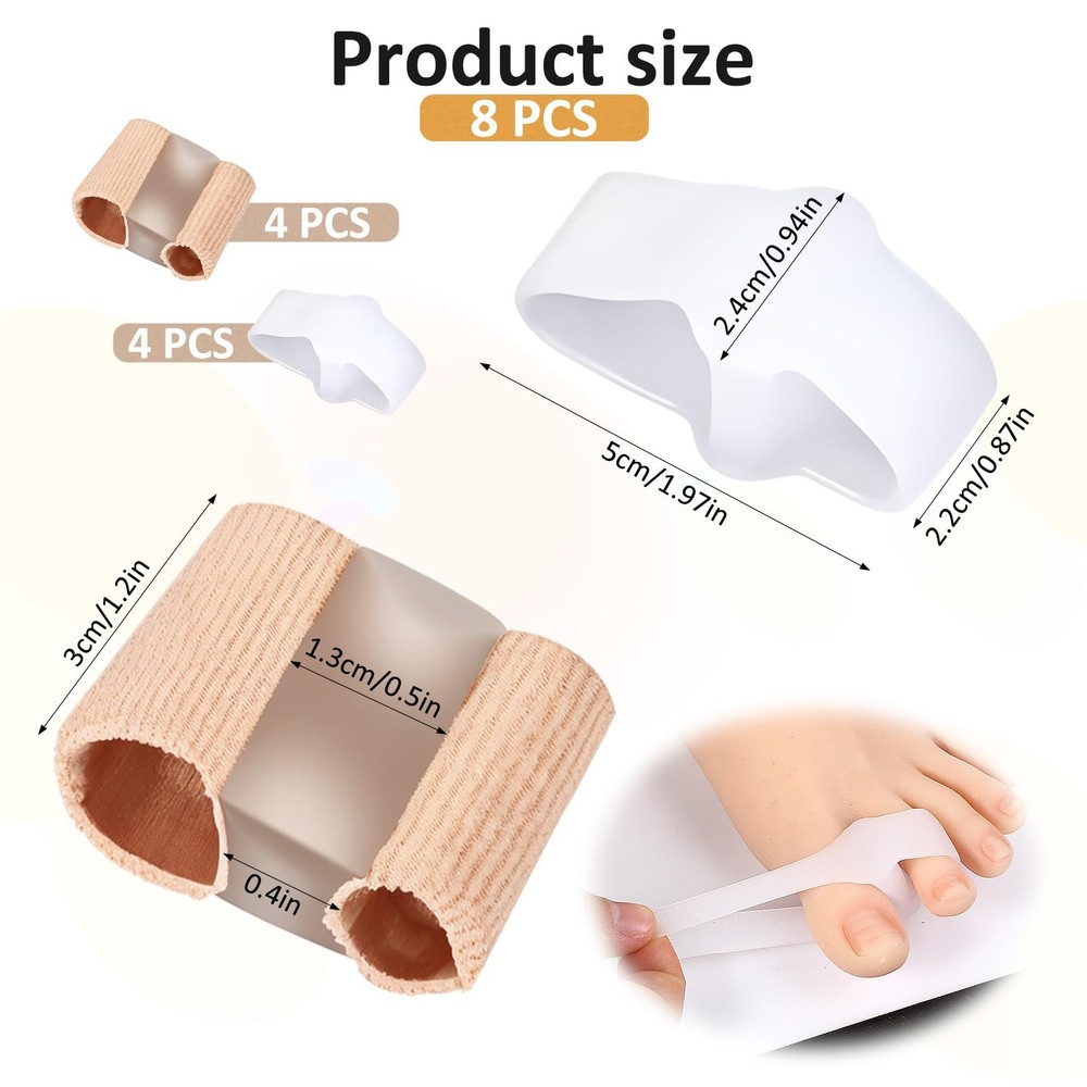 Qianyu 8 Pack Toe Separators Bunion Corrector with 2 Loops Overlapping...