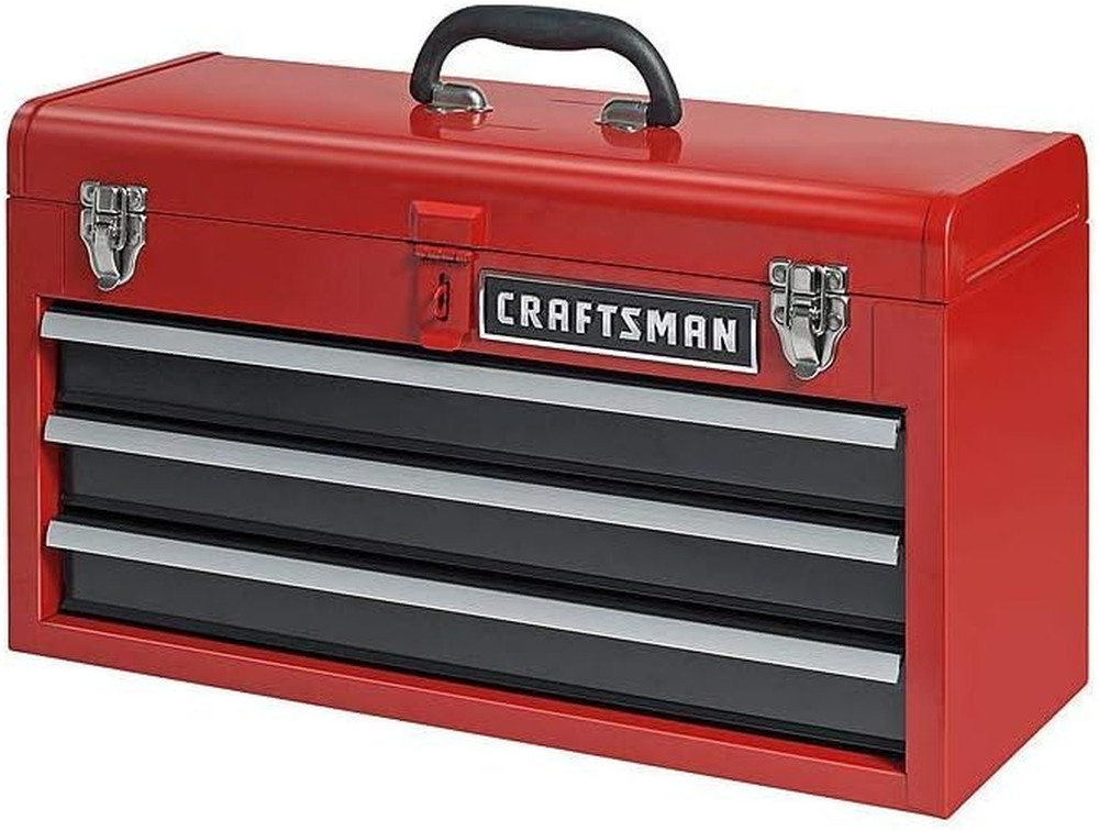 3-Drawer Metal Portable Chest Toolbox Red