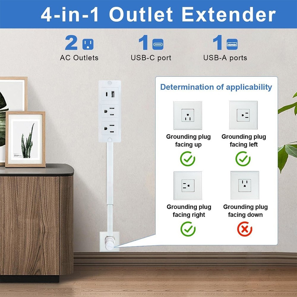 Electrical Outlet Expander Power Socket Rotating Extender Sofas Nightstands Des~