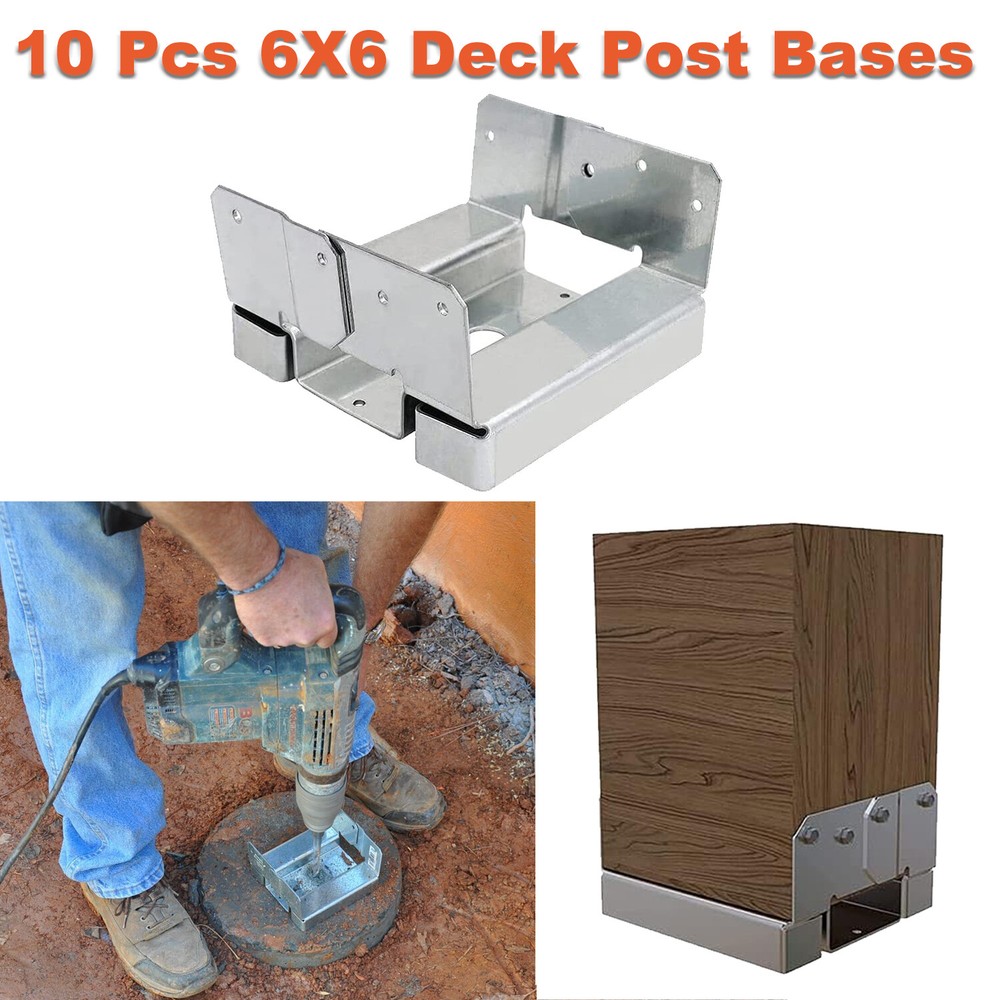 10Pcs 6x6 Concrete Deck Post Anchor Base Adjustable Metal Post Bracket Post Base