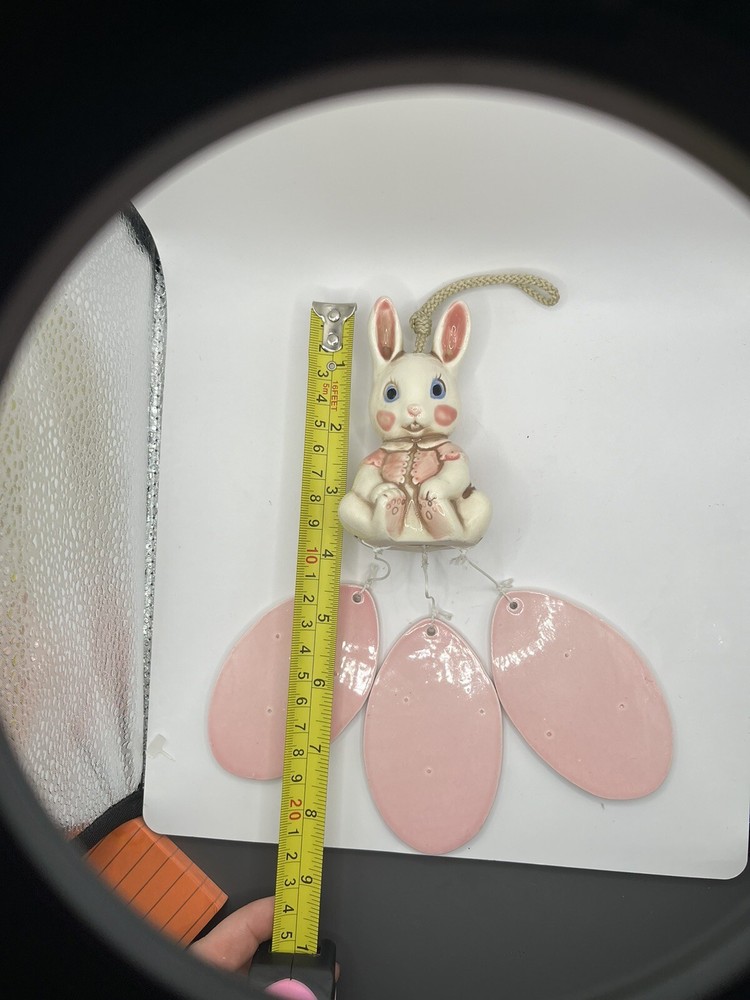 Rabbit Wind Chime Vintage Ceramic Bunny Easter Pink