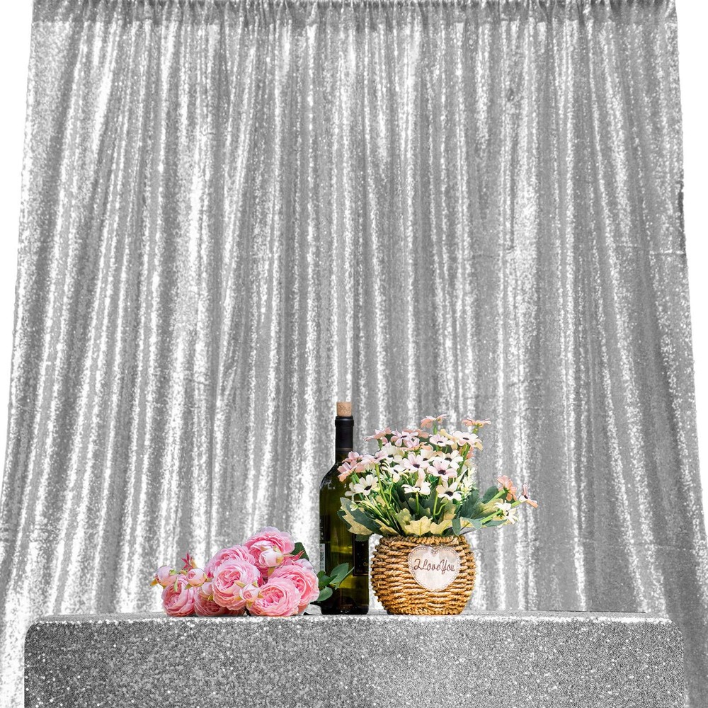 Silver Sequin Photography Backdrop Curtains 2FTx8FT 2 Sequin Backdrop Curtain...