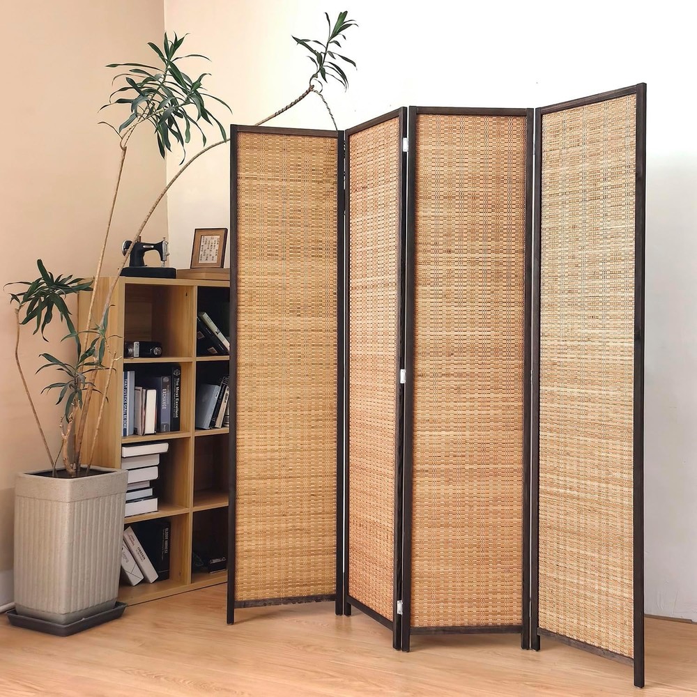 3 Panel Bamboo Room Divider Screen,5.6 FT Tall Bamboo Divider Folding Panel