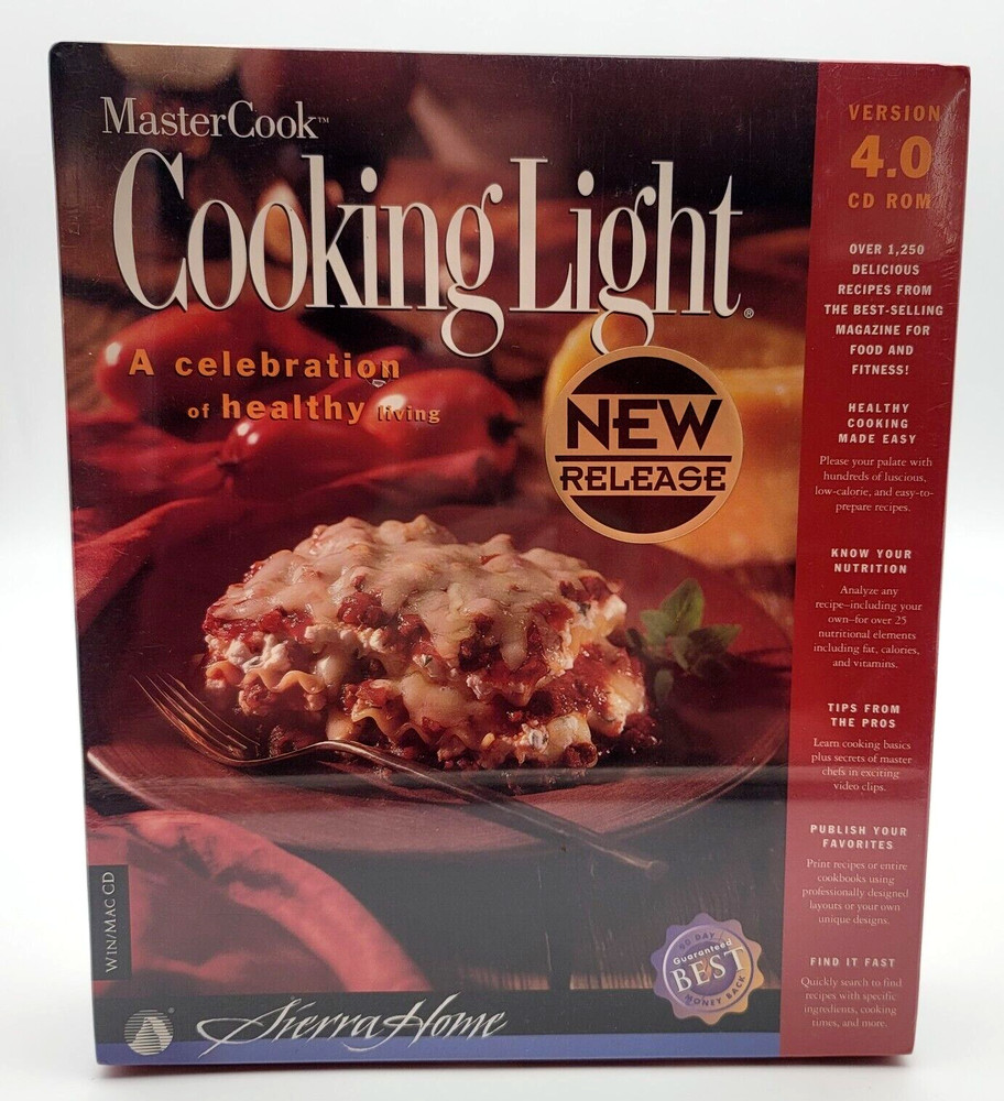 MasterCook Cooking Light Version 4.0 CD Rom for Windows and Mac Sealed