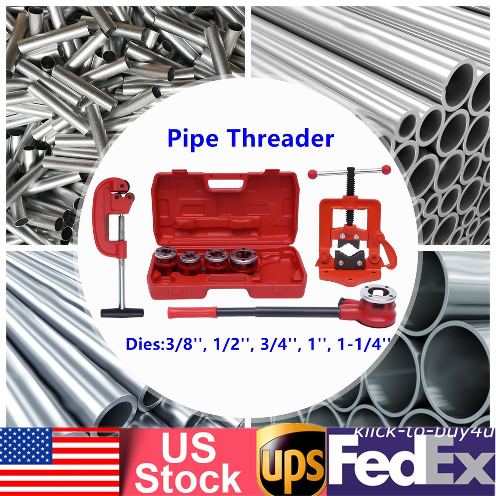 Threader Ratchet Type+5 Dies Set Pipe Cutter Threading Tool 1/2" - 2" US! BSPT