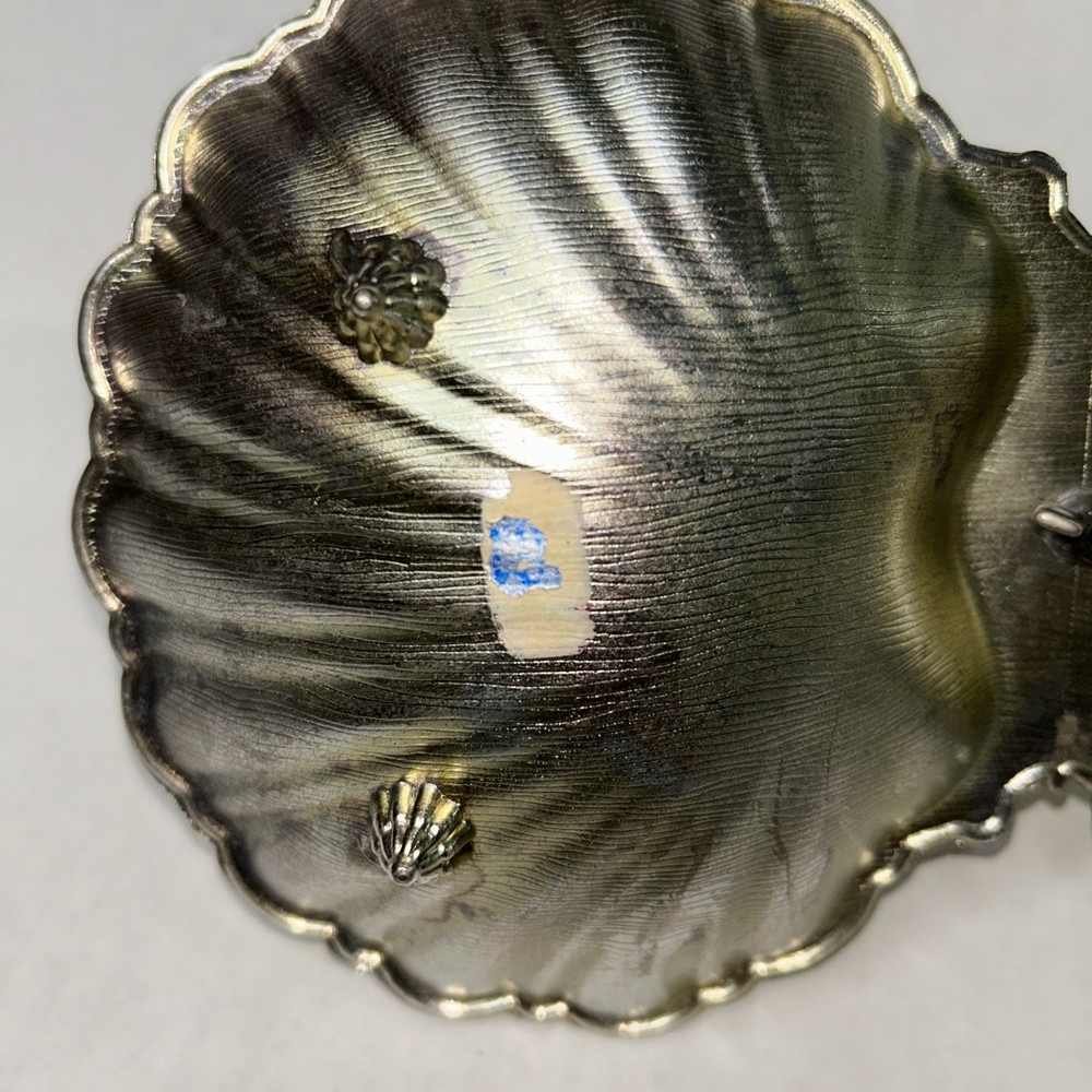 Vintage Silvertone Double Clamshell Serving dish Unpolished FLAWED, Damaged